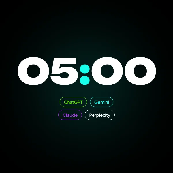 Timer di cinque minuti con i nomi di ChatGPT, Gemini, Claude e Perplexity